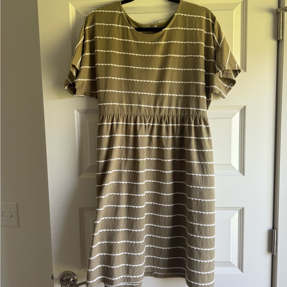 Roolee Brown and White Striped Midi Dress
